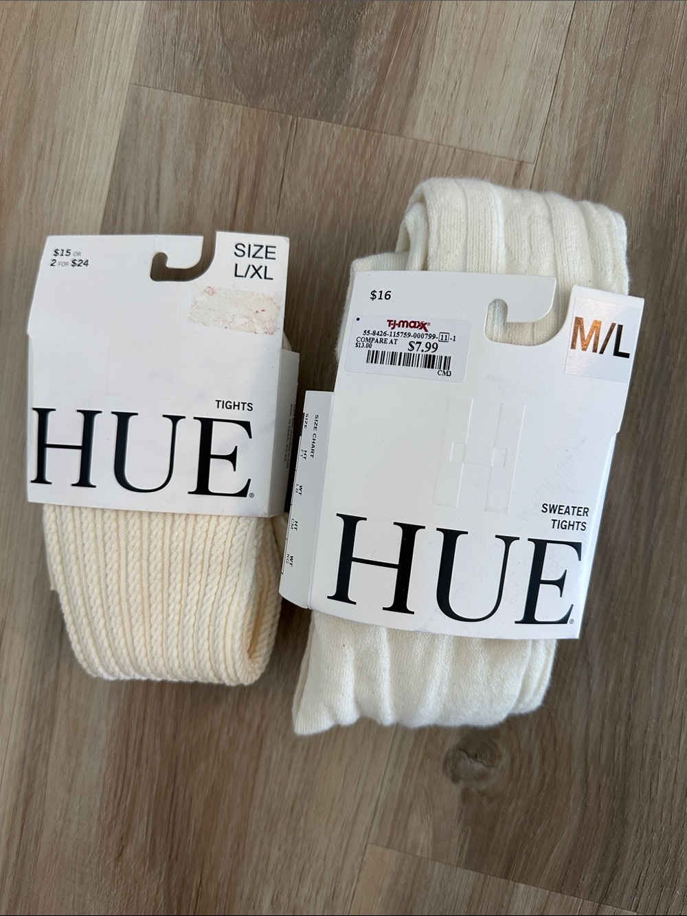 HUE women’s Cream & Off-White Tights - Ribbed Knit Styles. Sz. L